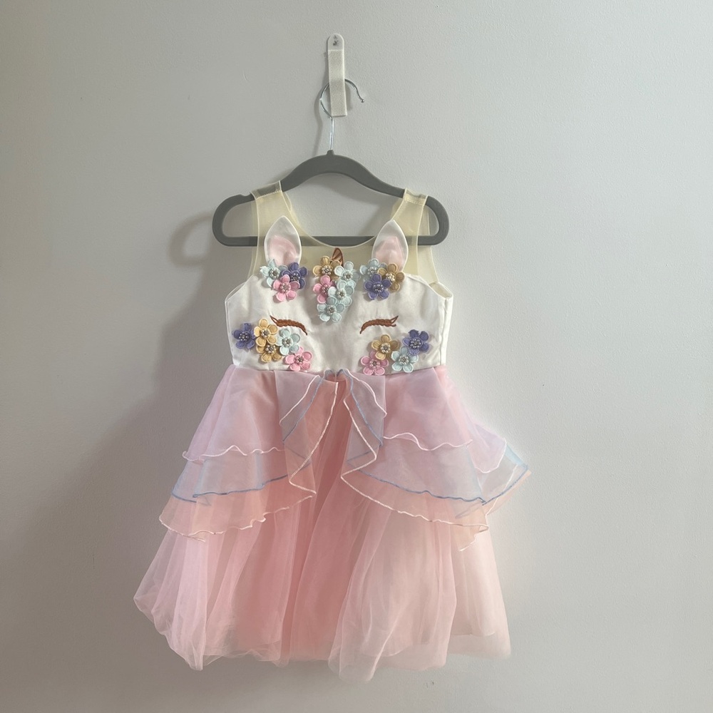 Floral Unicorn Kids Costume Dress - Pink and Cream
